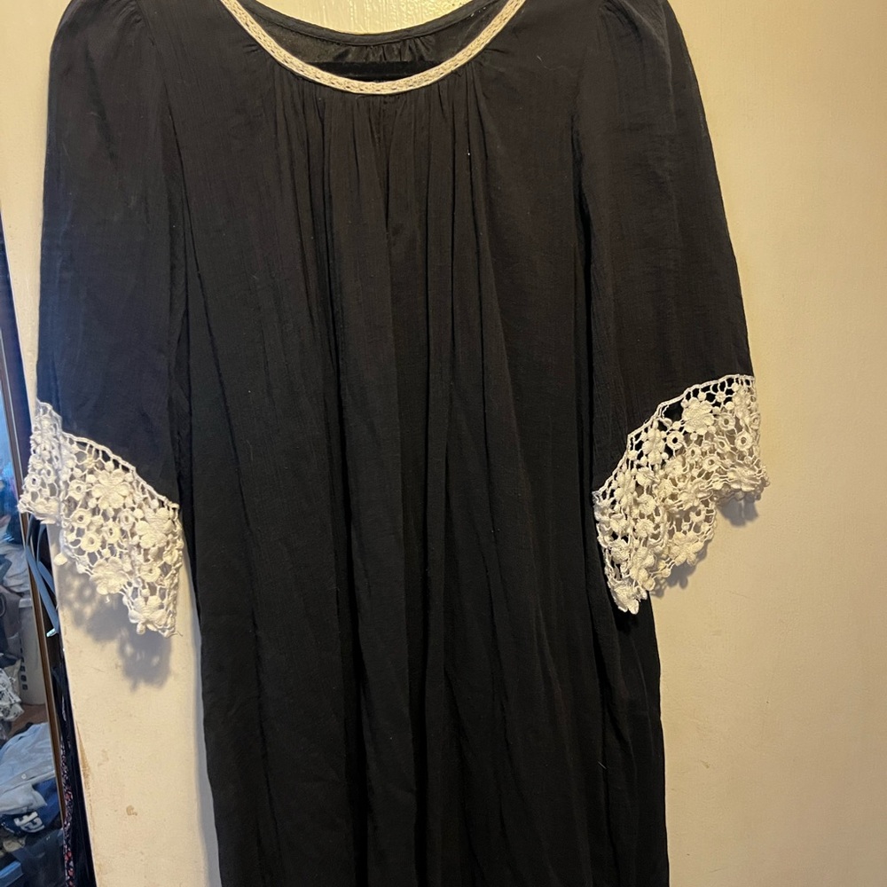 Umgee Black Dress with Cream Lace Detail